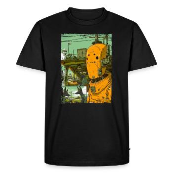 Dessin animé d’une dystopie de science-fiction avec un robot - T-shirt Premium bio Homme - noir - Devant - Nico (187cm)