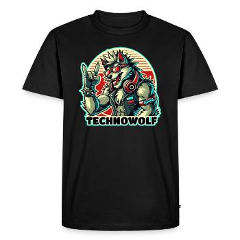 Techno-Wolf: Electronic Music Beats - Men's Premium Organic T-Shirt - black - Front - Nico (187cm)