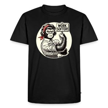 Strong gorilla woman: Work softer - Men's Premium Organic T-Shirt - black - Front - Nico (187cm)