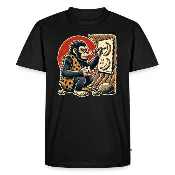 Caveman gorilla painting bananas - Men's Premium Organic T-Shirt - black - Front - Nico (187cm)