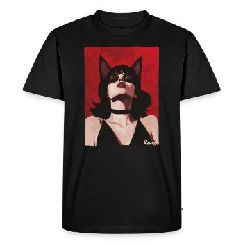 Femme séduisante avec des oreilles de chat - T-shirt Premium bio Homme - noir - Devant - Nico (187cm)