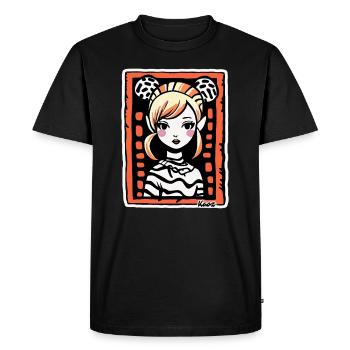 Portrait de bande dessinée stylisé – Femme astucieuse - T-shirt Premium bio Homme - noir - Devant - Nico (187cm)