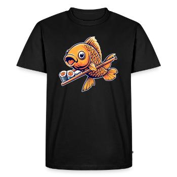 Funny Sushi Goldfish – Japan Food Art - Men's Premium Organic T-Shirt - black - Front - Nico (187cm)