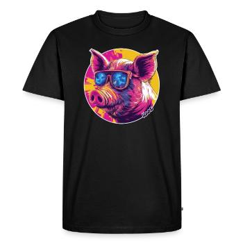 Cochon cool avec lunettes de soleil - T-shirt Premium bio Homme - noir - Devant - Nico (187cm)