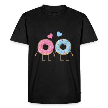 Saint Valentin Couple Amour Saint Valentin Amour Donut - T-shirt Premium bio Homme - noir - Devant - Nico (187cm)