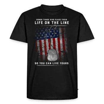 Honorer ceux qui placent leur vie en jeu - T-shirt Premium bio Homme - noir - Devant - Nico (187cm)