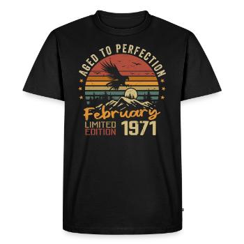 Né en Fevrier 1971 Anniversaire 1971 Février - T-shirt Premium bio Homme - noir - Devant - Nico (187cm)