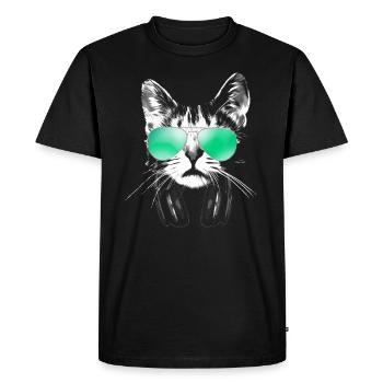 Cool DJ Cat - Men's Premium Organic T-Shirt - black - Front - Nico (187cm)