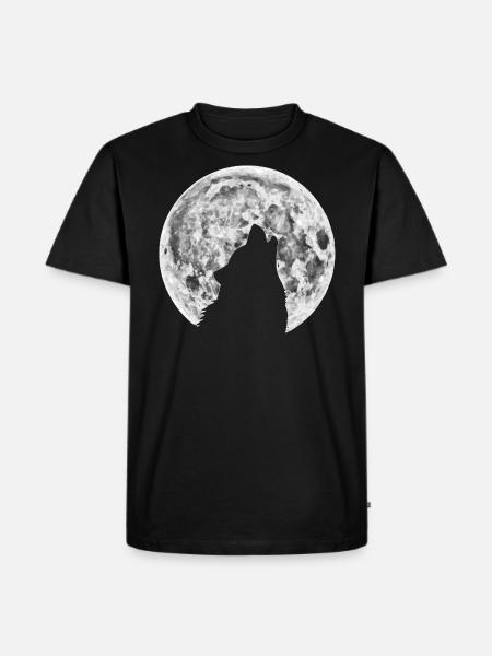 Wolf im Mond - Männer Premium Bio T-Shirt - Schwarz