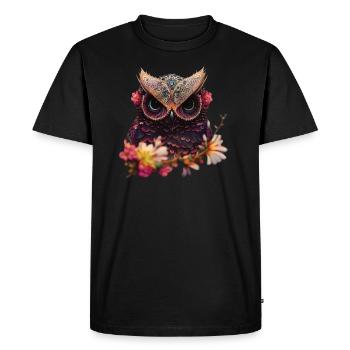 Hibou dans la conception d’art floral - T-shirt Premium bio Homme - noir - Devant - Nico (187cm)