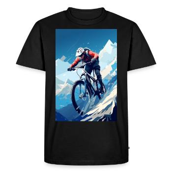 Artwork: Des vététistes en descente rapide - T-shirt Premium bio Homme - noir - Devant - Nico (187cm)