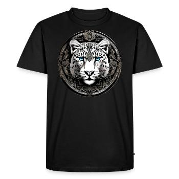 Motif mystique Mystérieux léopard des neiges - T-shirt Premium bio Homme - noir - Devant - Nico (187cm)
