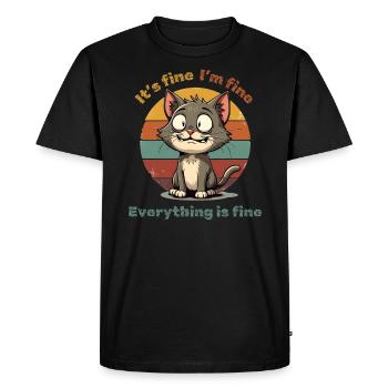 Chat - Ça va - Je vais bien - Tout va bien - T-shirt Premium bio Homme - noir - Devant - Nico (187cm)