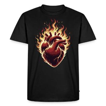 Cœur brûlant en flammes - T-shirt Premium bio Homme - noir - Devant - Nico (187cm)