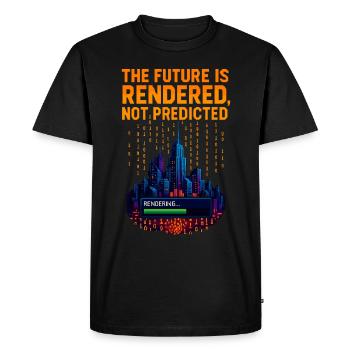 The Future Is Rendered – Cyber City Glitch Shirt - Men's Premium Organic T-Shirt - black - Front - Nico (187cm)