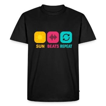 Sun Beats Repeat – music festivals Festival été - T-shirt Premium bio Homme - noir - Devant - Nico (187cm)