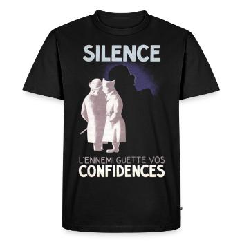 SiLENCE.. on vous écoute! (Style 1) - T-shirt Premium bio Homme - noir - Devant - Nico (187cm)