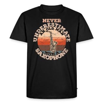 Ne jamais sous-estimer un vieil homme avec un saxophone - T-shirt Premium bio Homme - noir - Devant - Nico (187cm)