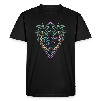 Island with palm trees with palm trees neon style - Men's Premium Organic T-Shirt - black - Front - Nico (187cm)