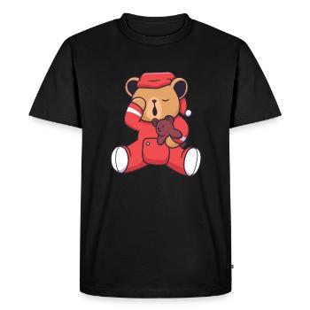 Tired bear yawns and holds teddy bear - Men's Premium Organic T-Shirt - black - Front - Nico (187cm)
