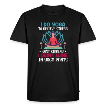 Je fais du yoga, Pour soulager le stress, Juste pour s’amuser - T-shirt Premium bio Homme - noir - Devant - Nico (187cm)