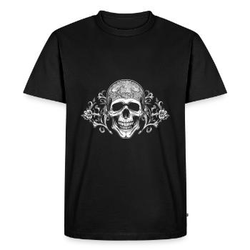 Crâne décoratif avec ornements - T-shirt Premium bio Homme - noir - Devant - Nico (187cm)