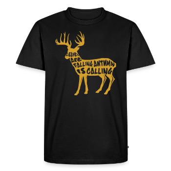 Deer Reindeer Autumn Leaves Gift - Men's Premium Organic T-Shirt - black - Front - Nico (187cm)