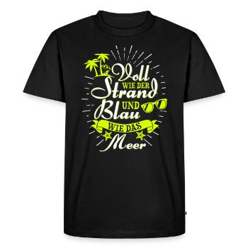 Plein comme la plage et bleu comme la mer - T-shirt Premium bio Homme - noir - Devant - Nico (187cm)