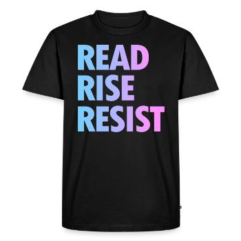 Read Rise Resist - Funny Reading Quote - Men's Premium Organic T-Shirt - black - Front - Nico (187cm)