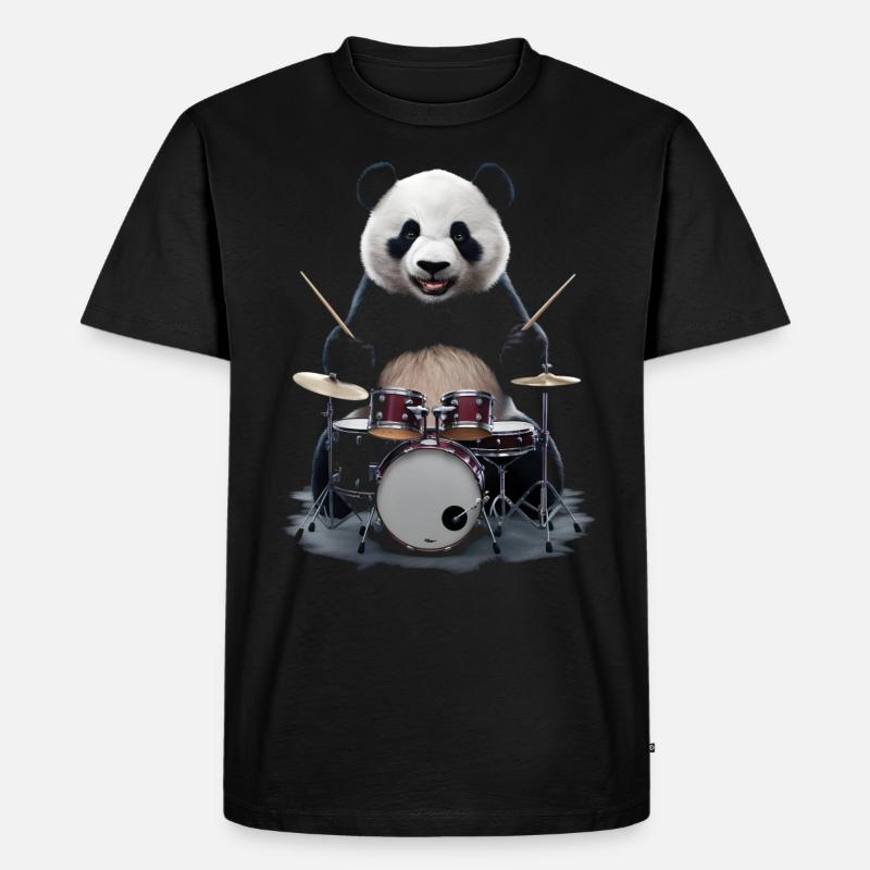Panda Schlagzeug - Männer Premium Bio T-Shirt - Schwarz
