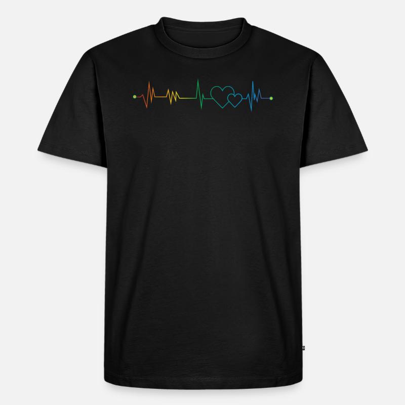 Regenbogen Herzschlag - Männer Premium Bio T-Shirt - Schwarz
