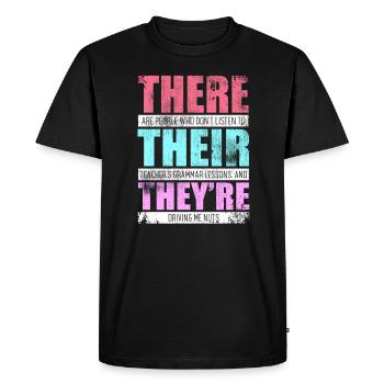 Là, ils sont professeur d’anglais Grammaire de l’humour - T-shirt Premium bio Homme - noir - Devant - Nico (187cm)