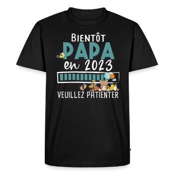 Papa 2023 Père Bébé Naissance Parent Fils Fille - T-shirt Premium bio Homme - noir - Devant - Nico (187cm)