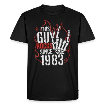 Ce mec est rock depuis l’anniversaire du millésime 1983 - T-shirt Premium bio Homme - noir - Devant - Nico (187cm)