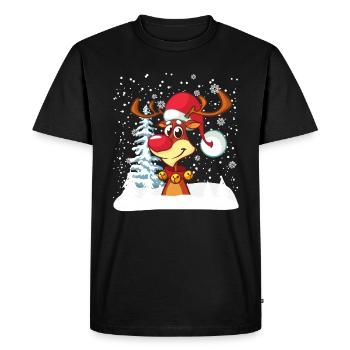 Renne Drôle d’hiver Joyeux Noël - T-shirt Premium bio Homme - noir - Devant - Nico (187cm)