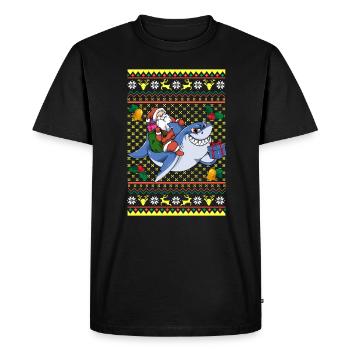 Santa Claus rides shark ugly Christmas - Men's Premium Organic T-Shirt - black - Front - Nico (187cm)