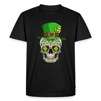 Sugar Skull Irish Ireland Clover St Patrick's Day - Men's Premium Organic T-Shirt - black - Front - Nico (187cm)