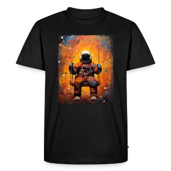 Astronaut on swing space galaxy planet - Men's Premium Organic T-Shirt - black - Front - Nico (187cm)