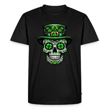 Sugar Skull Irish Ireland Shamrock St Patrick's Day - Men's Premium Organic T-Shirt - black - Front - Nico (187cm)