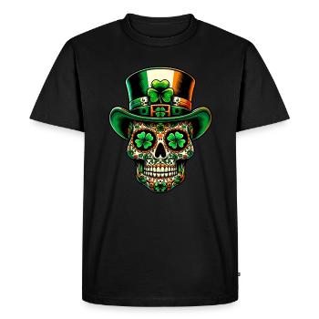 Sugar Skull Irish Ireland Shamrock St Patrick's Day - Men's Premium Organic T-Shirt - black - Front - Nico (187cm)