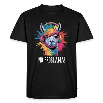 Retro Style Alpaca With Headphones Funny Llama - Men's Premium Organic T-Shirt - black - Front - Nico (187cm)