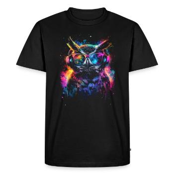 DJ Cool Outfit Rave Techno Festival Owl - Men's Premium Organic T-Shirt - black - Front - Nico (187cm)