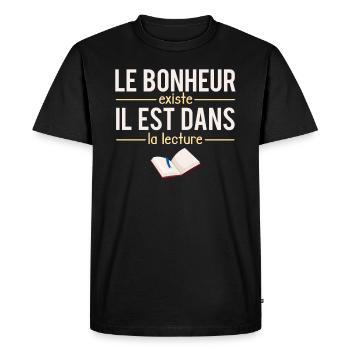 Le Bonheur Existe il Est Dans La Lecture Humour - T-shirt Premium bio Homme - noir - Devant - Nico (187cm)