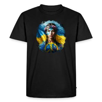 I Love Ukraine Peace Logo Peace Flag with Woman - Men's Premium Organic T-Shirt - black - Front - Nico (187cm)