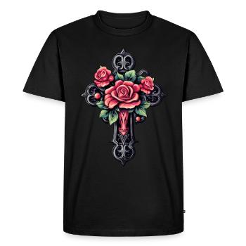 Gothic cross with roses - Men's Premium Organic T-Shirt - black - Front - Nico (187cm)