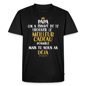 Papounet mon papa adoré - T-shirt Premium bio Homme - noir - Devant - Nico (187cm)