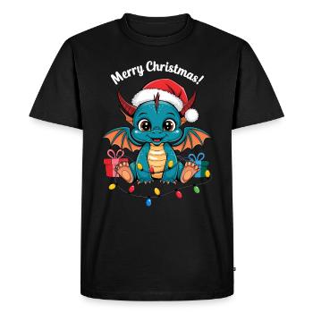 Joyeux Noël Dragon Noël Noël Animal Drôle Mignon - T-shirt Premium bio Homme - noir - Devant - Nico (187cm)