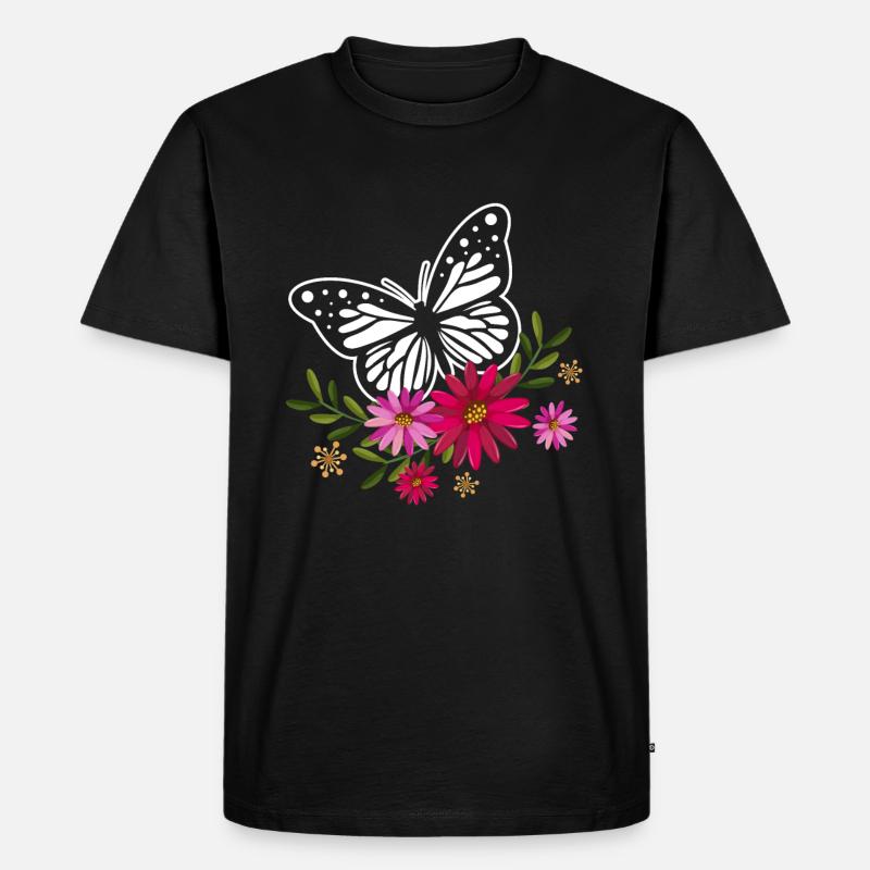 Schmetterling mit Blumen - Männer Premium Bio T-Shirt - Schwarz