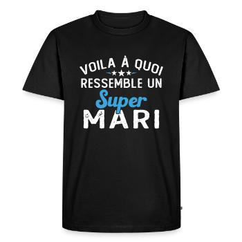 Voila à Quoi Ressemble un Super Mari Drole mariage - T-shirt Premium bio Homme - noir - Devant - Nico (187cm)