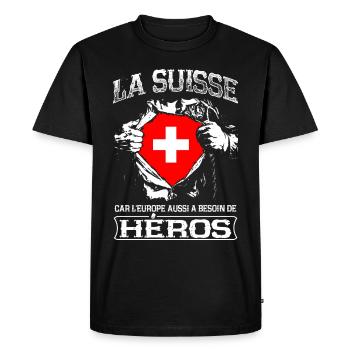 La Suisse - Héros - Europe - T-shirt Premium bio Homme - noir - Devant - Nico (187cm)